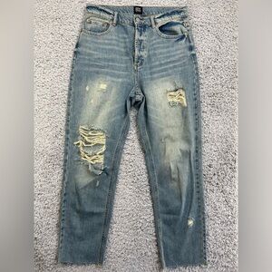 BDG Jeans Womens 29 Slim Straight Button Fly Light Wash Distressed Holes High